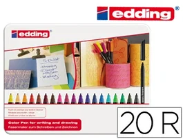 Edding Rotulador de Fibra Caja Metálica 20 Unidades Colores Surtidos Punta Redonda 0,5 mm