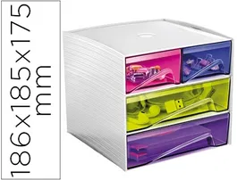 Cep Fichero Cajones Sobremesa mycube 4 Cajones Poliestireno Multicolor 186x185x175 mm