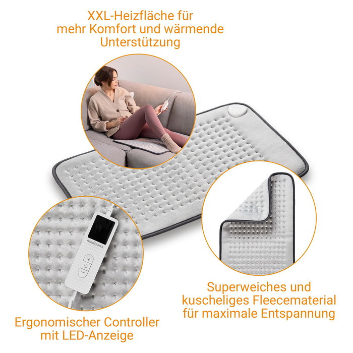 Medisana HP 700 Almohadilla Térmica Eléctrica XXL, Gris - 100 W, Apagado Automático 90 min, Cubierta Lavable 30°C, 600 x 350 mm