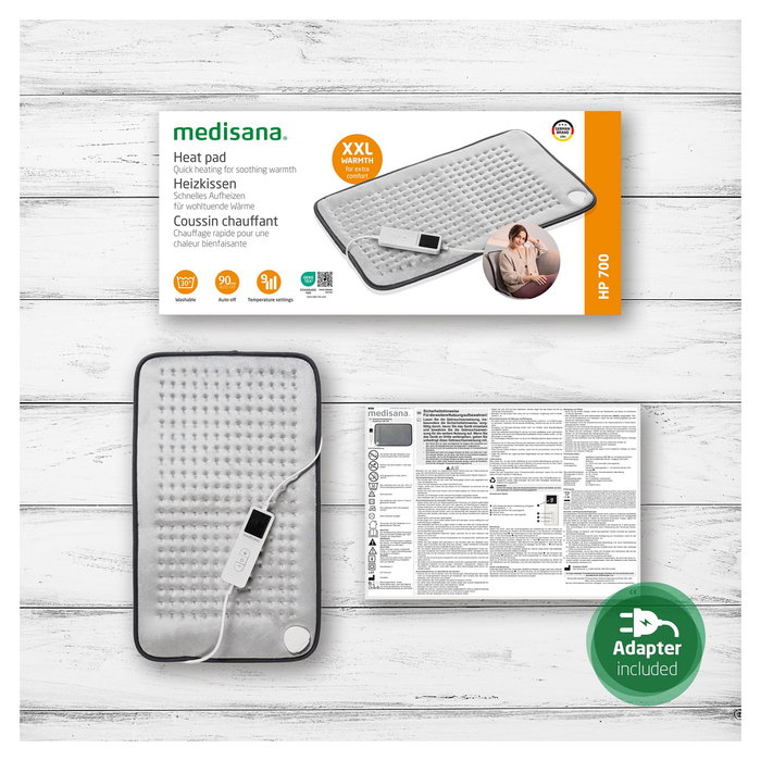 Medisana HP 700 Almohadilla Térmica Eléctrica XXL, Gris - 100 W, Apagado Automático 90 min, Cubierta Lavable 30°C, 600 x 350 mm