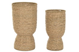 DKD Home Decor Set de 2 Maceteros de Seagrass y Metal Natural 32x32x60 cm