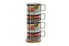 DKD Home Decor Teide 2023 Café Tropical Azul Verde 11x27x11 cm Set de 4 Piezas Dolomite y Metal 260ml Apto Microondas y Lavavajillas