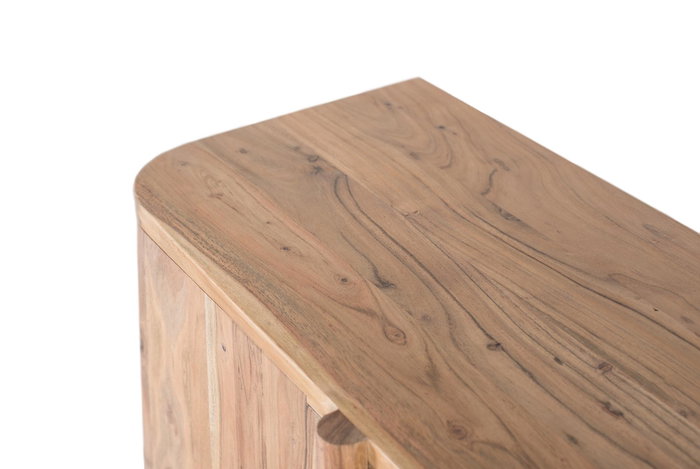 GINER Y COLOMER Mueble TV Madera Maciza Acacia Natural con Puertas Curvadas y Almacenamiento