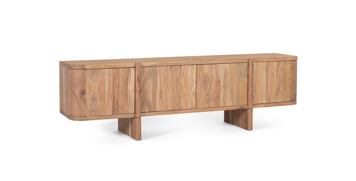 GINER Y COLOMER Mueble TV Madera Maciza Acacia Natural con Puertas Curvadas y Almacenamiento