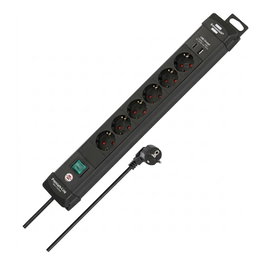 Brennenstuhl Premium-Line 6-Fach Regleta Enchufes Negro 3 m USB 2 Puertos DE