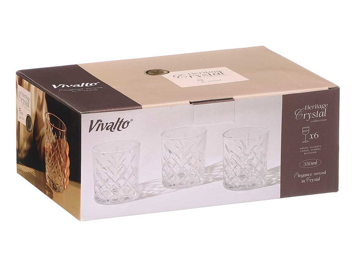 Vivalto Vaso Troquelado 350 ml Vidrio Transparente Apto Lavavajillas 8.5 x 9.5 cm (Set de 24)