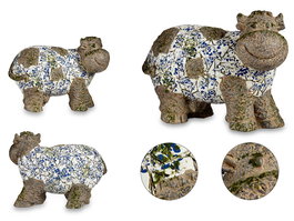 Figura Ibergarden Vaca Mosaico Azul en Poliresina 18.5 x 33.5 x 46.5 cm (Set de 2)