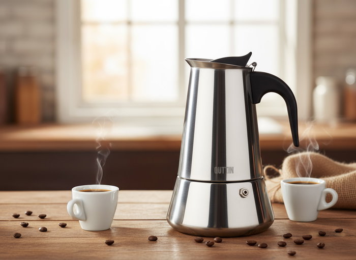 Quttin Cafetera de Inducción 9 Servicios Acero Inoxidable, Dimensiones 12.8 x 14.8 x 21.5 cm (6 Unidades)