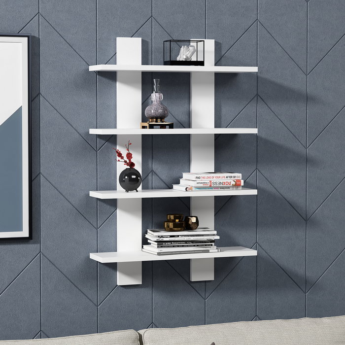 Hanah Home Estantería de Pared Laurel - White, Estantería Blanca de Diseño Escandinavo para Salón, Cocina y Oficina, 59.6cm Ancho x 90cm Alto