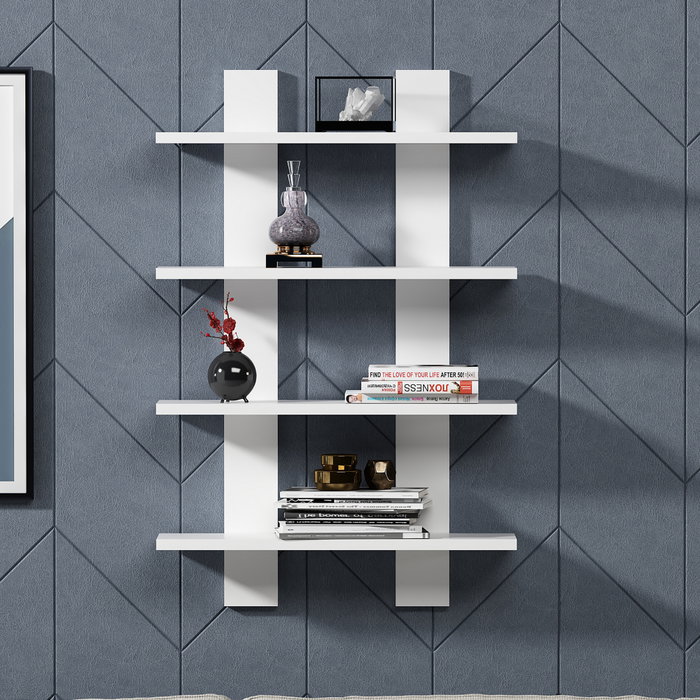 Hanah Home Estantería de Pared Laurel - White, Estantería Blanca de Diseño Escandinavo para Salón, Cocina y Oficina, 59.6cm Ancho x 90cm Alto