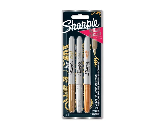 Sharpie Rotulador Permanente Fino Metálico Oro/Plata/Bronce Blister 3 Unidades Clipstrip 12 Blister