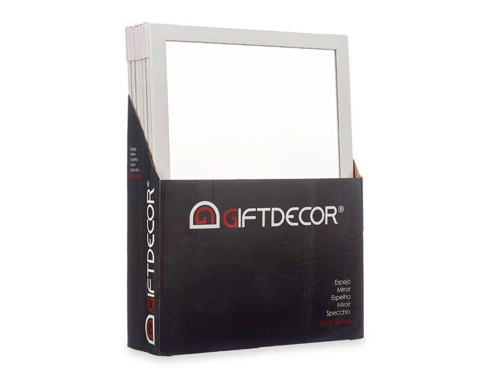 Giftdecor Espejo Blanco 50 x 70 cm de Cristal y Poliestileno con Gancho Horizontal y Vertical (Set de 8)
