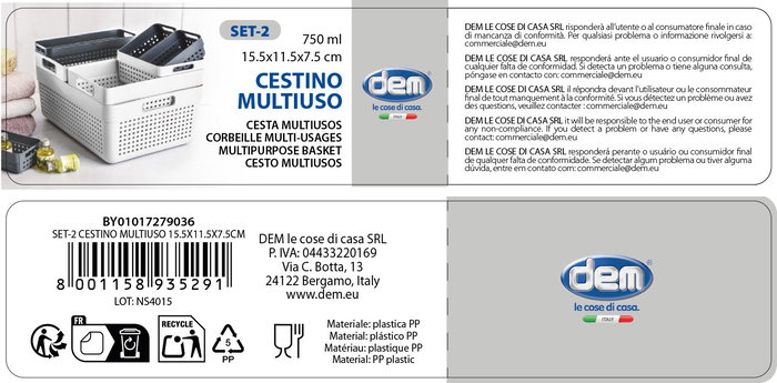 Inde Set-2 Cesta Multiusos 15.5x11.5x7.5 cm (36 Unidades)