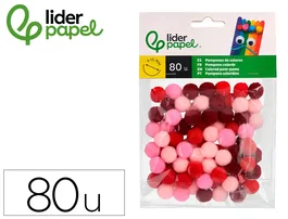 Liderpapel Pompones de Colores Tonalidades Rojas 1,5 cm, 80 unidades