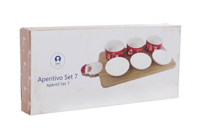 DKD Home Decor Set de Tabla para Aperitivo de 7 Piezas Papá Noel