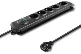 Qoltec Regleta de protección con 5 enchufes y 3.0m, negro
