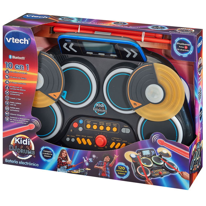 V-Tech Batería Electrónica 80-572622 con 4 Pads, 2 Platos y 2 Baquetas. Incluye Coach y Micrófono Integrado para Componer.