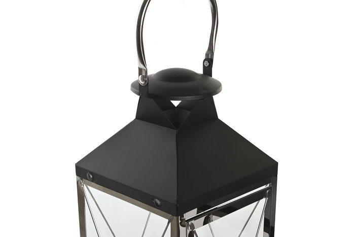 DKD Home Decor Farola Moderna Negro Acero y Cristal Set 2 Unidades 18 x 43 x 18 cm