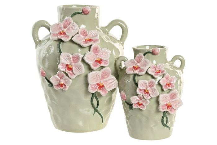 DKD Home Decor Jarrón Oriental Rosa Verde Cerámica 21 x 27 x 21 cm DKD Home Decor Jarrón Oriental Rosa Verde Cerámica 21 x 27 x 21 cm