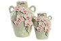 DKD Home Decor Jarrón Oriental Rosa Verde Cerámica 21 x 27 x 21 cm
