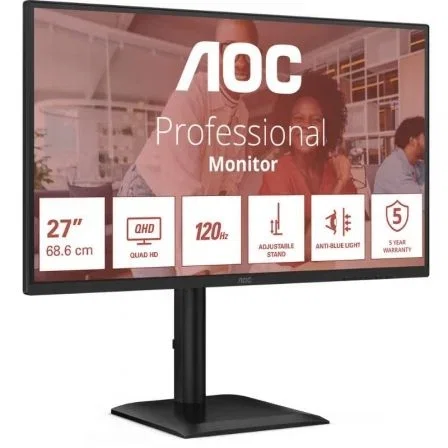 AOC Monitor Q27E4U 27" QHD 2560x1440 IPS 120Hz Altura Ajustable USB Hub HDR Negro AOC Monitor Q27E4U 27" QHD 2560x1440 IPS 120Hz Altura Ajustable USB Hub HDR Negro