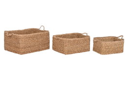 DKD Home Decor Set de 3 Cestas de Fibra Natural 54x42x24 cm