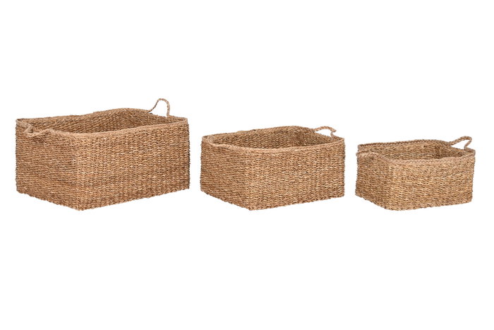 DKD Home Decor Set de 3 Cestas de Fibra Natural 54x42x24 cm DKD Home Decor Set de 3 Cestas de Fibra Natural 54x42x24 cm