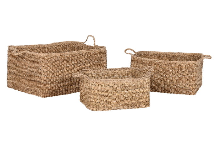 DKD Home Decor Set de 3 Cestas de Fibra Natural 54x42x24 cm DKD Home Decor Set de 3 Cestas de Fibra Natural 54x42x24 cm