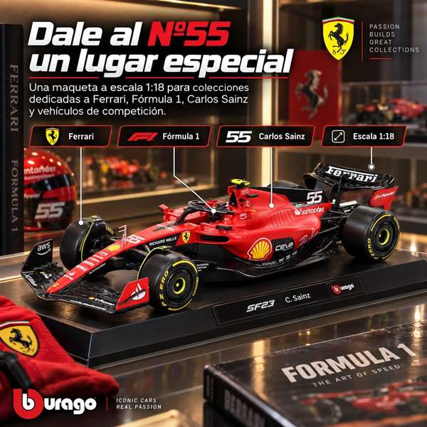 Burago Ferrari F1 Racing Sf 23 Helmet #55 Escala 1:18