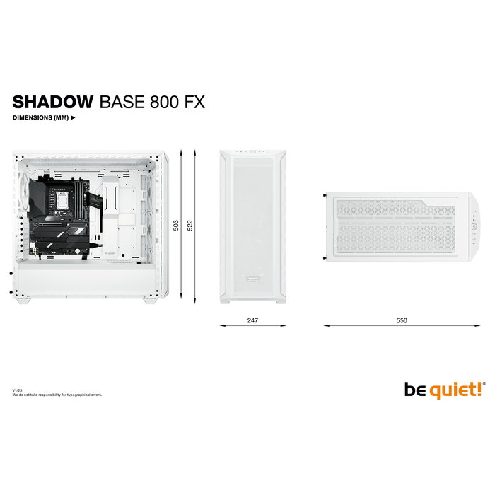 Be Quiet! SHADOW BASE 800 FX White Midi Tower ATX EATX Micro ATX Mini-ITX Iluminación Multi Acero Vidrio Templado ABS