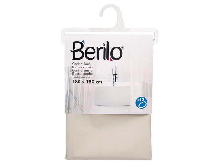 Berilo Cortina de Baño Transparente Beige 180x180 cm, Material Plástico EVA y PE, Ideal para Ducha (Set de 12)