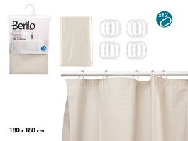 Berilo Cortina de Baño Transparente Beige 180x180 cm, Material Plástico EVA y PE, Ideal para Ducha (Set de 12)