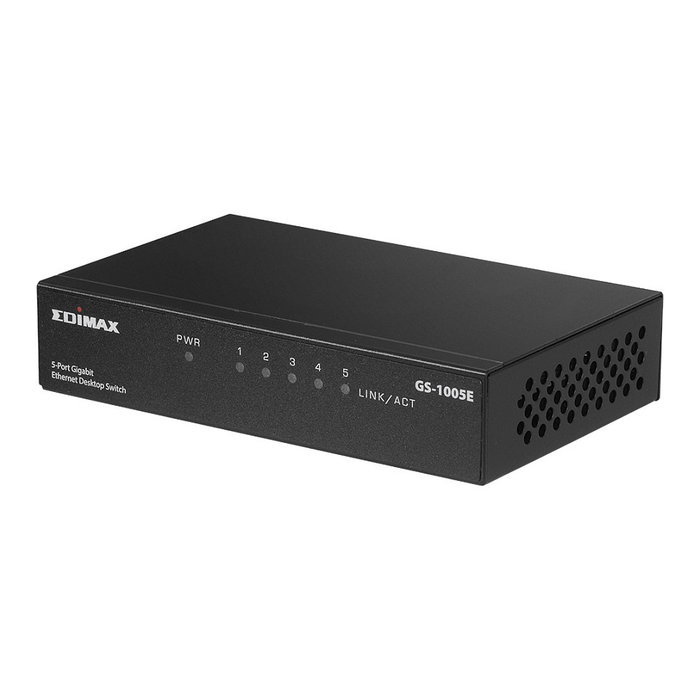 Edimax GS-1005E Conmutador Ethernet Gigabit No Administrado de 5 Puertos, Metal, Montaje en Pared, Negro