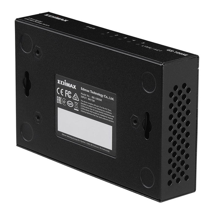 Edimax GS-1005E Conmutador Ethernet Gigabit No Administrado de 5 Puertos, Metal, Montaje en Pared, Negro