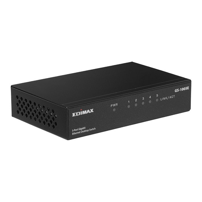 Edimax GS-1005E Conmutador Ethernet Gigabit No Administrado de 5 Puertos, Metal, Montaje en Pared, Negro
