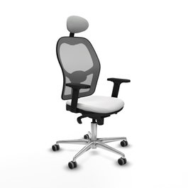 PIQUERAS Y CRESPO Silla de oficina Jorquera con mecanismo Sincro, Tela Blanca y Malla Gris