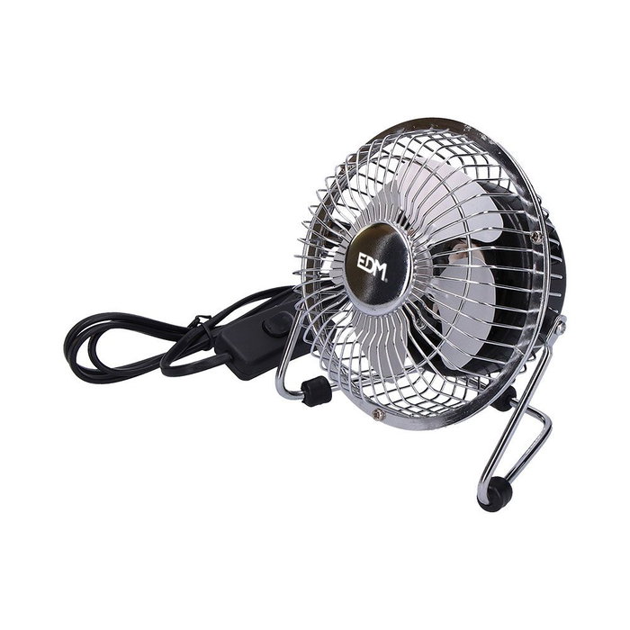 EDM Ventilador de Sobremesa Industrial Mini, Cromado, Ø10x15 cm, 4 Aspas, 525 m³/h, 15W, 54.7 dB, 220-240V, Oscilante