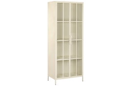 DKD Home Decor Vitrina Urban con puertas de cristal, color crema, 70 x 42 x 178 cm (Ancho x Largo x Alto), metal y cristal templado