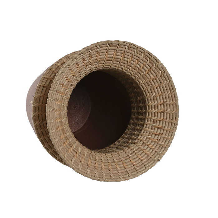 DKD Home Decor Jarrón de Terracota y Ratán Balines 22x22x35 cm