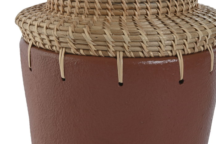 DKD Home Decor Jarrón Balines Terracota Natural Ratán 22 x 22 x 35 cm