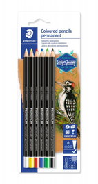 STAEDTLER 10820BK6-C Blíster con 6 Lápices Permanentes, Colores Surtidos (Blanco, Amarillo, Rojo, Azul, Verde y Negro) para Todas las Superficies