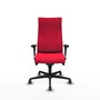 Sillón Albacete con mecanismo Sincro tapizada con Tela color Rojo. Equipado con Base nailon negra, Brazos 1D y Ruedas 65 mm parqué
