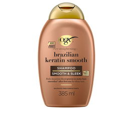 Ogx Champú Queratina Brasileña para Cabello Ondulado o Rizado, Alisa y Nutre, Cabello Suave y Brillante, 385 ml