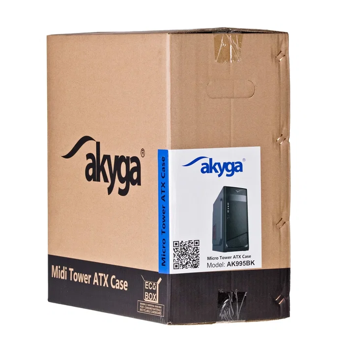 Akyga AK995BK Caja PC Midi Tower Negro, Compatible con ATX/microATX/Mini-ITX, 2 Puertos USB 2.0, Gestión de Cables, Sin Fuente de Alimentación