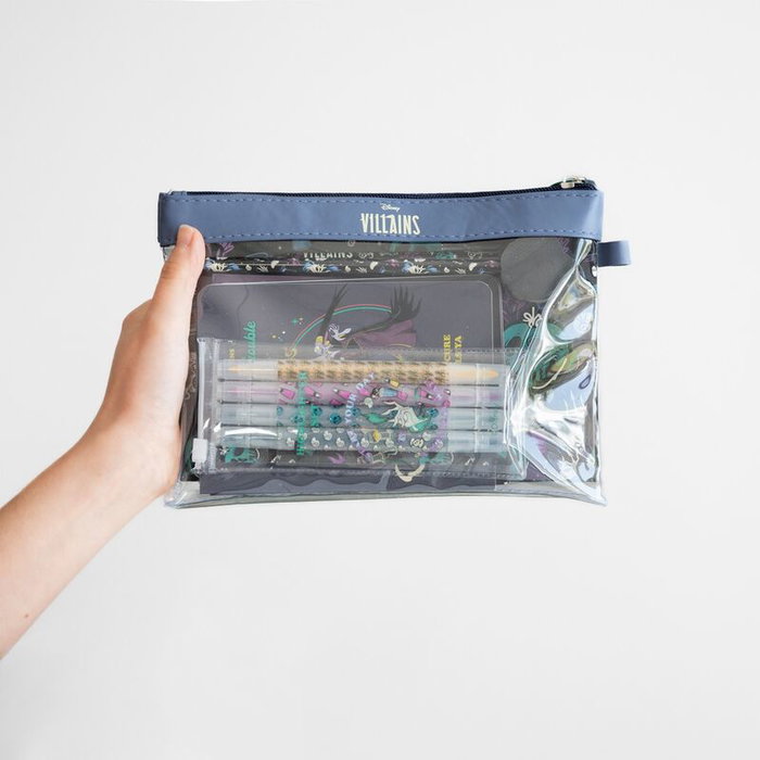 ERIK Set Papeleria Villanas Disney - Bolígrafo, Lápiz, 3 Cuadernos A6, 4 Subrayadores, 2 Clips, 2 Hojas Pegatinas, Notas Sticky y Portatodo