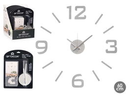 Giftdecor Reloj Pegatina 60 cm Satinado Plata Adhesivo Decorativo (Set de 12)