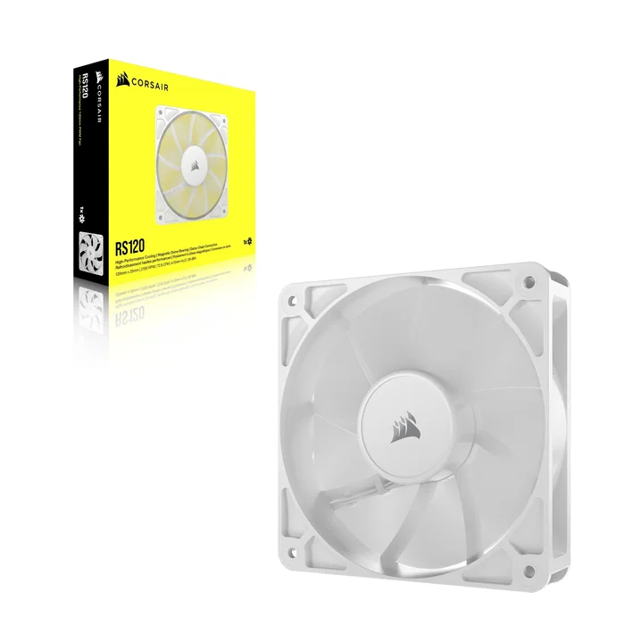 Corsair CO-9050192-WW Ventilador PC RS120 PWM 12 cm (120mm) Blanco 1 Pieza, 420-2100 RPM, 72.8 CFM, Control 4 Pines para Carcasa Ordenador
