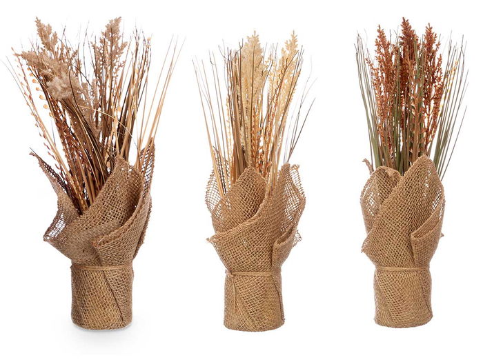 Ibergarden Ramillete Saco Ramas Envejecidos Surtidos Plástico y Rafia 15x35x15 cm (Set de 6)