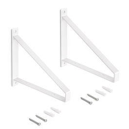 Emuca Juego de soportes para estante de madera Shelf con forma triangular, Acero, Pintado blanco