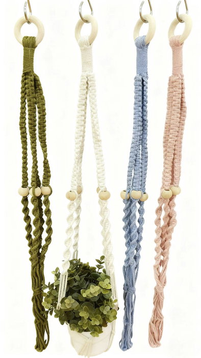 DKD Home Decor Macetero de Algodón y Madera con Bolas, Surtido de 4 Colores